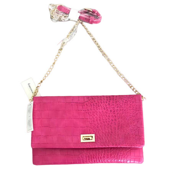 NWT Francesca's | Michele Croc Fold Over Crossbody, Fuchsia - Picture 8 of 8